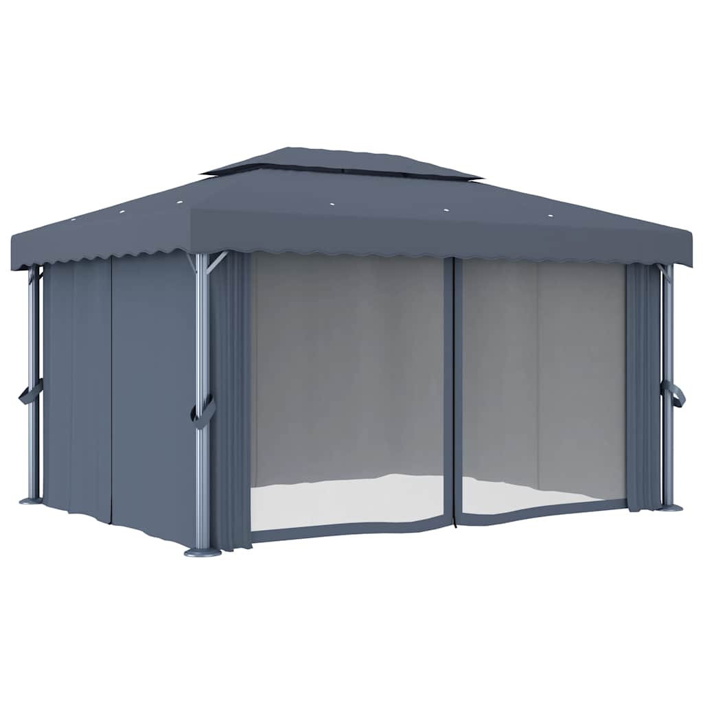 Pavillon mit Vorhang 4x3 m Anthrazit Aluminium