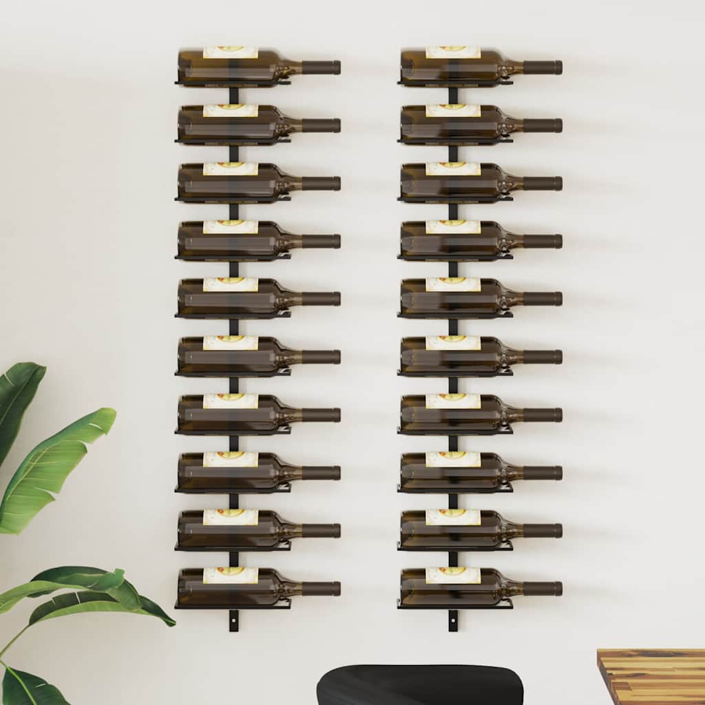 Wand-Weinregale für 20 Flaschen 2 Stk. Schwarz Metall