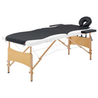 Massageliege Klappbar 2-Zonen mit Holzgestell Schwarz und Weiß