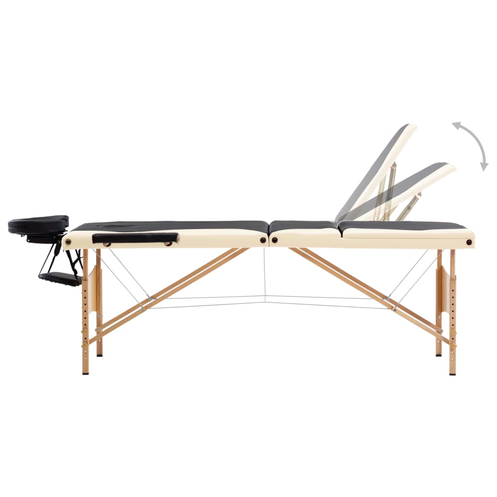 Massageliege Klappbar 3-Zonen mit Holzgestell Schwarz und Beige
