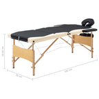 Massageliege Klappbar 3-Zonen mit Holzgestell Schwarz und Beige
