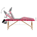 Massageliege Klappbar 4-Zonen mit Holzgestell Schwarz und Rosa
