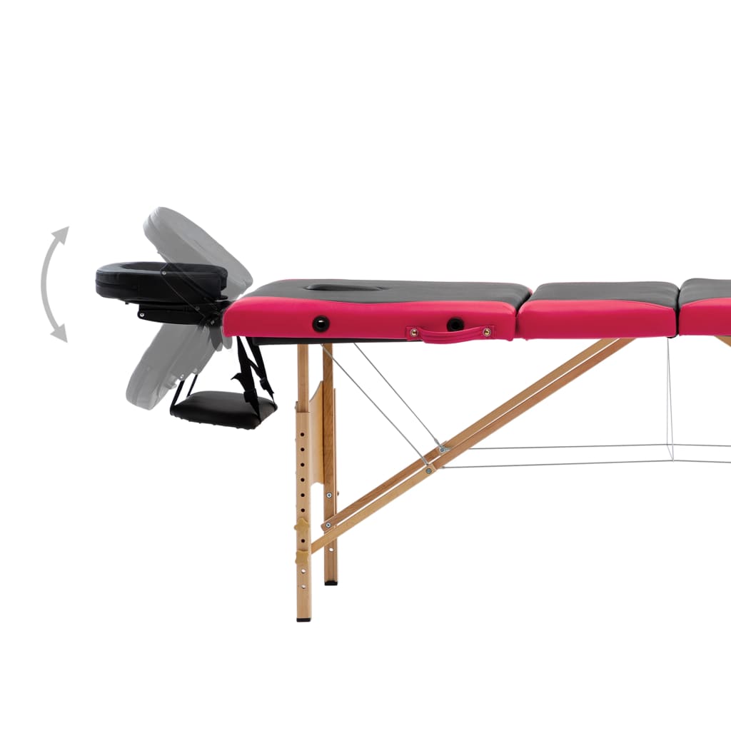 Massageliege Klappbar 4-Zonen mit Holzgestell Schwarz und Rosa