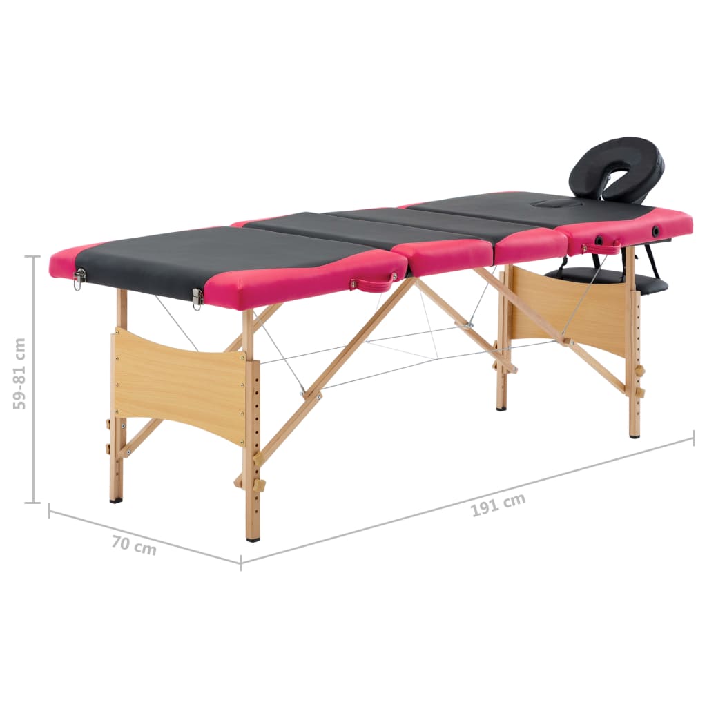 Massageliege Klappbar 4-Zonen mit Holzgestell Schwarz und Rosa