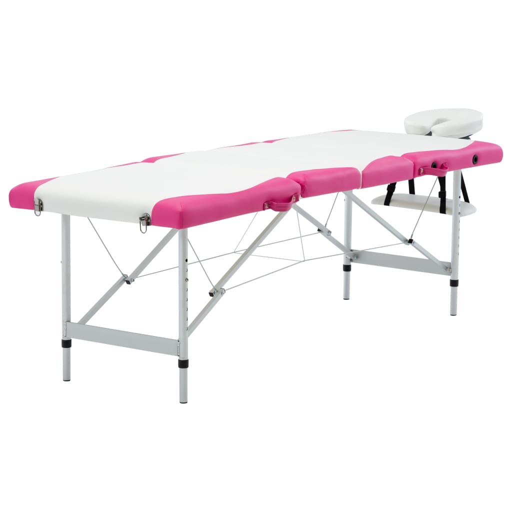 Massageliege Klappbar 4-Zonen Aluminiumgestell Weiß und Rosa