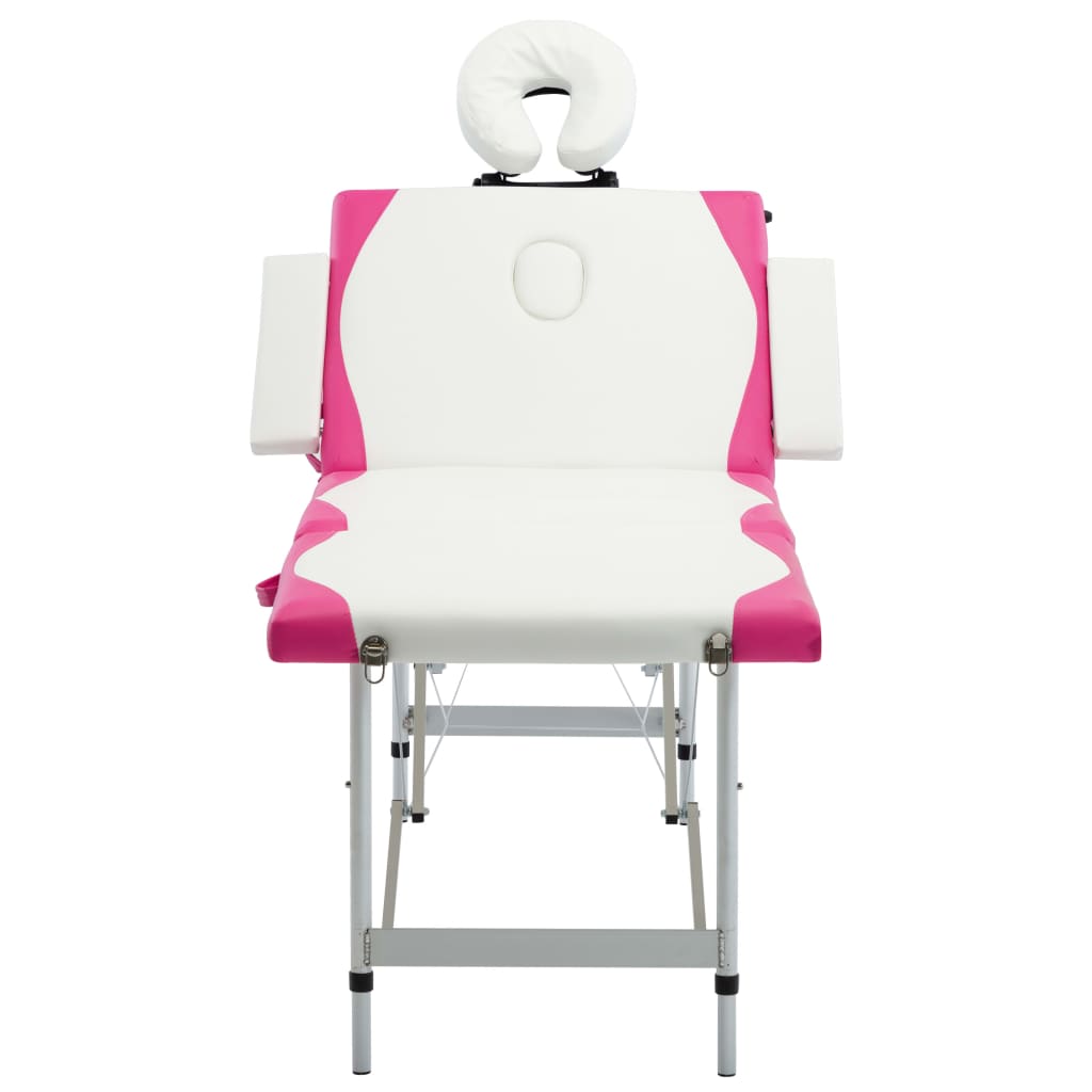 Massageliege Klappbar 4-Zonen Aluminiumgestell Weiß und Rosa