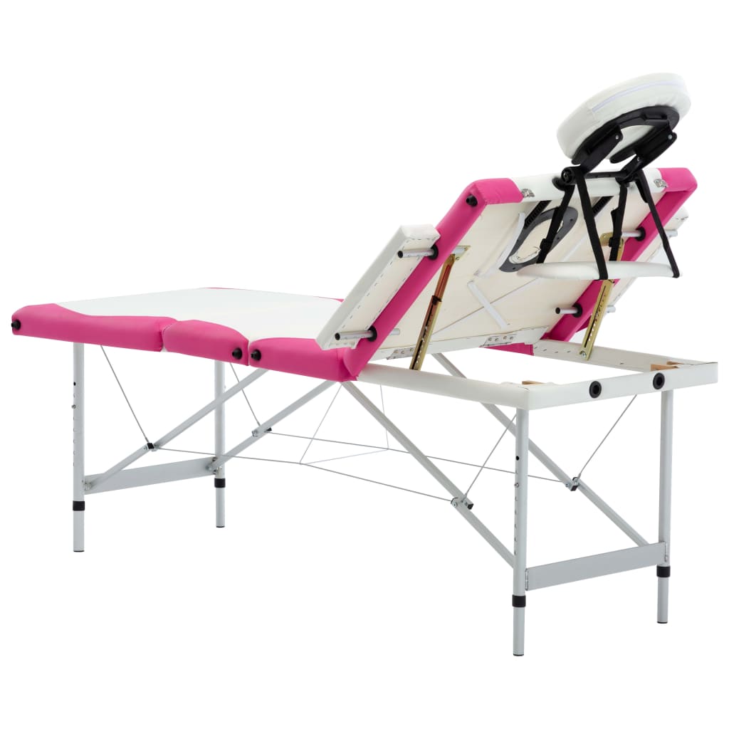 Massageliege Klappbar 4-Zonen Aluminiumgestell Weiß und Rosa