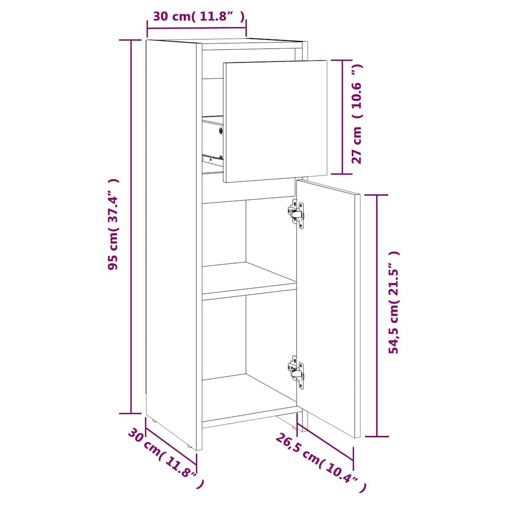 Badezimmerschrank Weiß 30x30x95 cm Holzwerkstoff