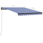 Einziehbare Markise Handbetrieben 300 x 250 cm Blau und Weiß
