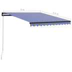 Markise Manuell Einziehbar mit LED 300x250 cm Blau & Weiß