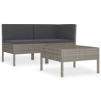 3-tlg. Garten-Lounge-Set mit Auflagen Poly Rattan Grau