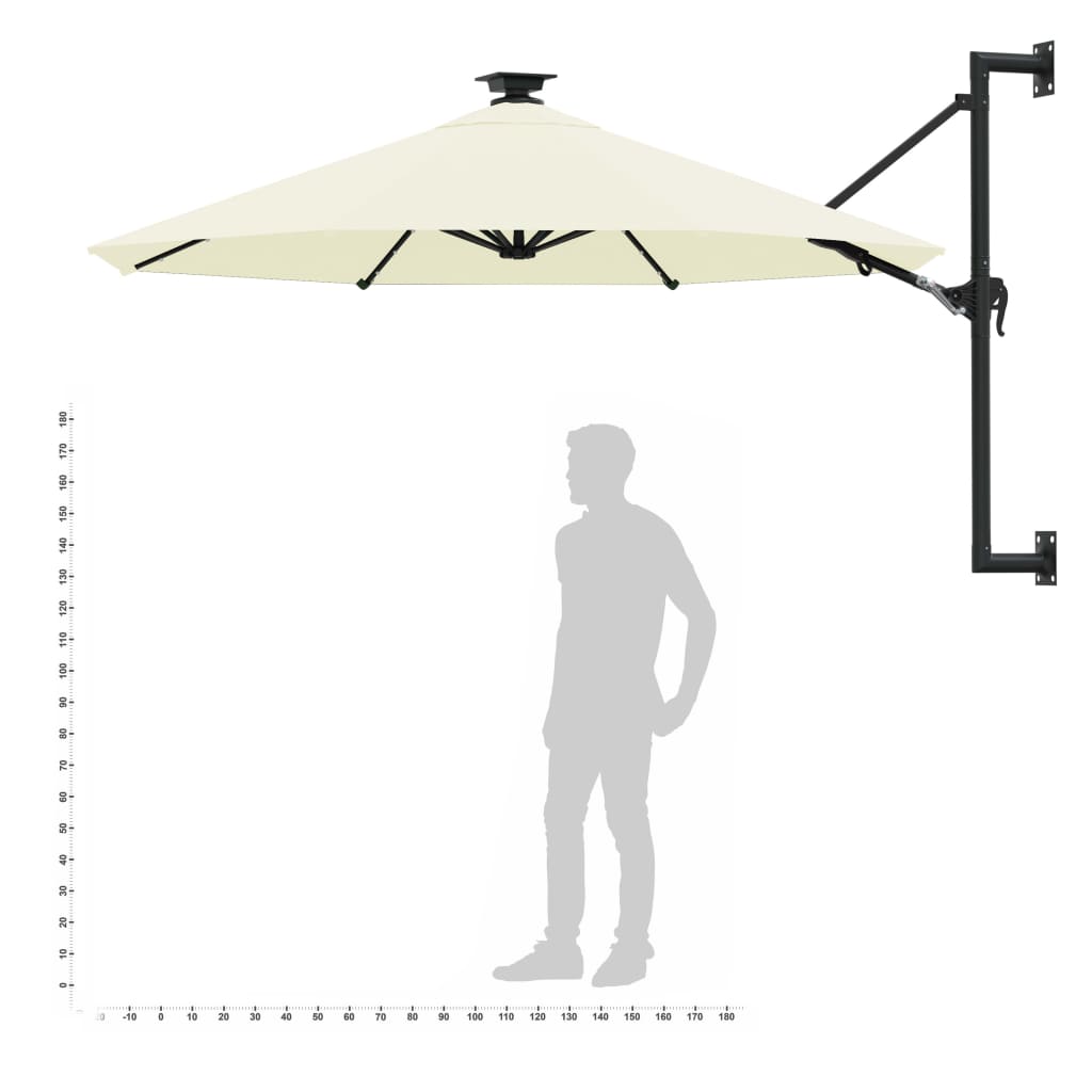 Sonnenschirm zur Wandmontage mit LEDs 300 cm Sandweiß