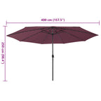 Sonnenschirm mit LED-Beleuchtung 400 cm Bordeaux