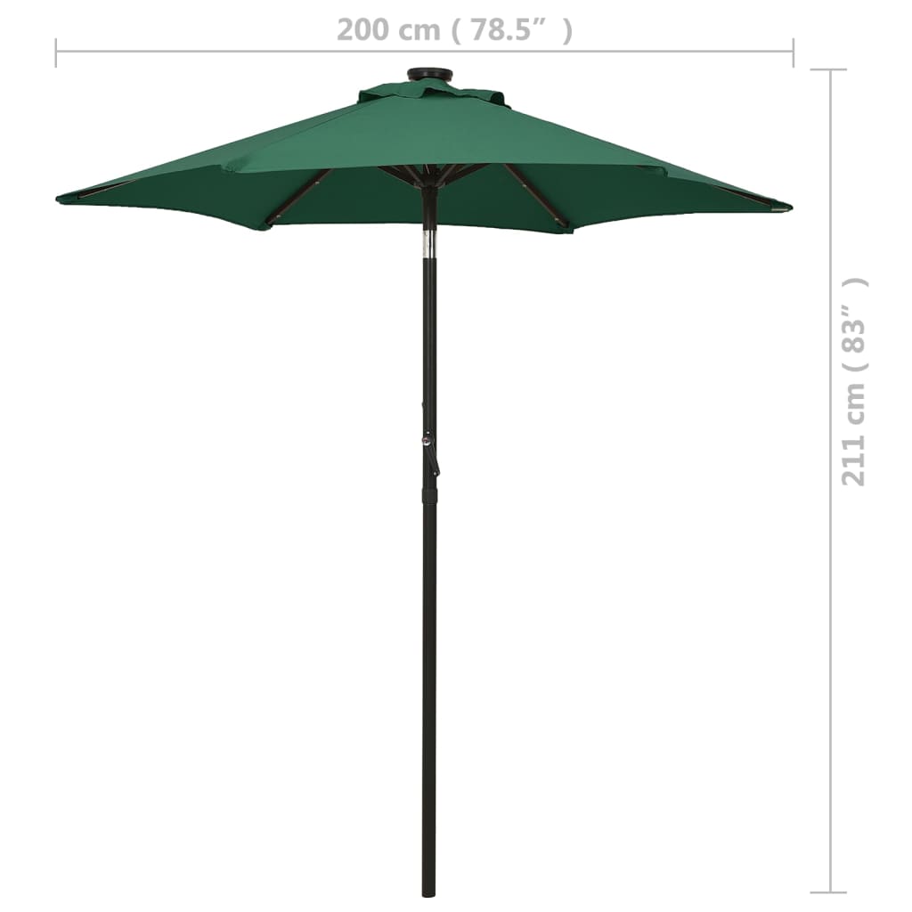 Sonnenschirm mit LED-Beleuchtung Grün 200x211 cm Alu