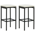 Barhocker mit Kissen 2 Stk. Schwarz Poly Rattan