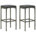 Barhocker mit Kissen 2 Stk. Grau Poly Rattan