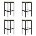 Barhocker mit Kissen 4 Stk. Schwarz Poly Rattan
