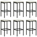 Barhocker mit Kissen 6 Stk. Schwarz Poly Rattan