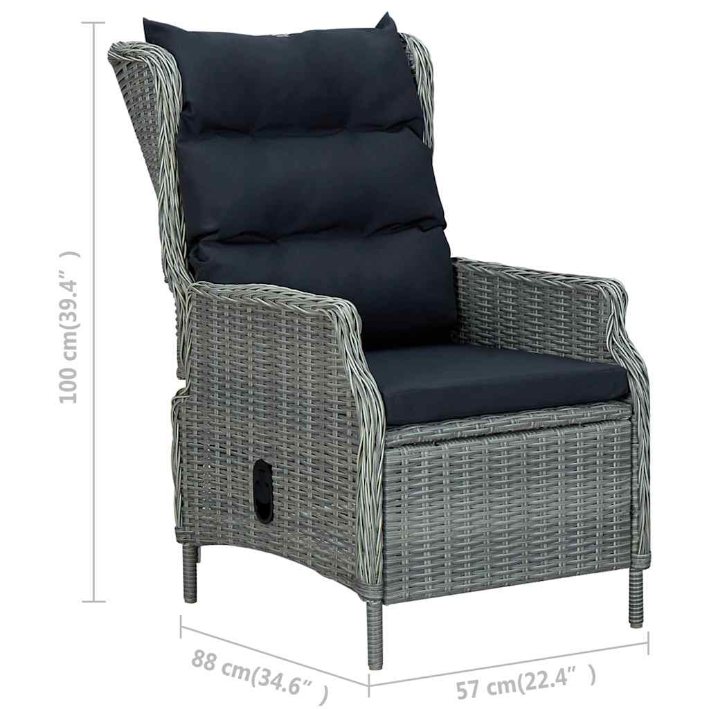 Verstellbarer Gartensessel mit Auflagen Poly Rattan Hellgrau