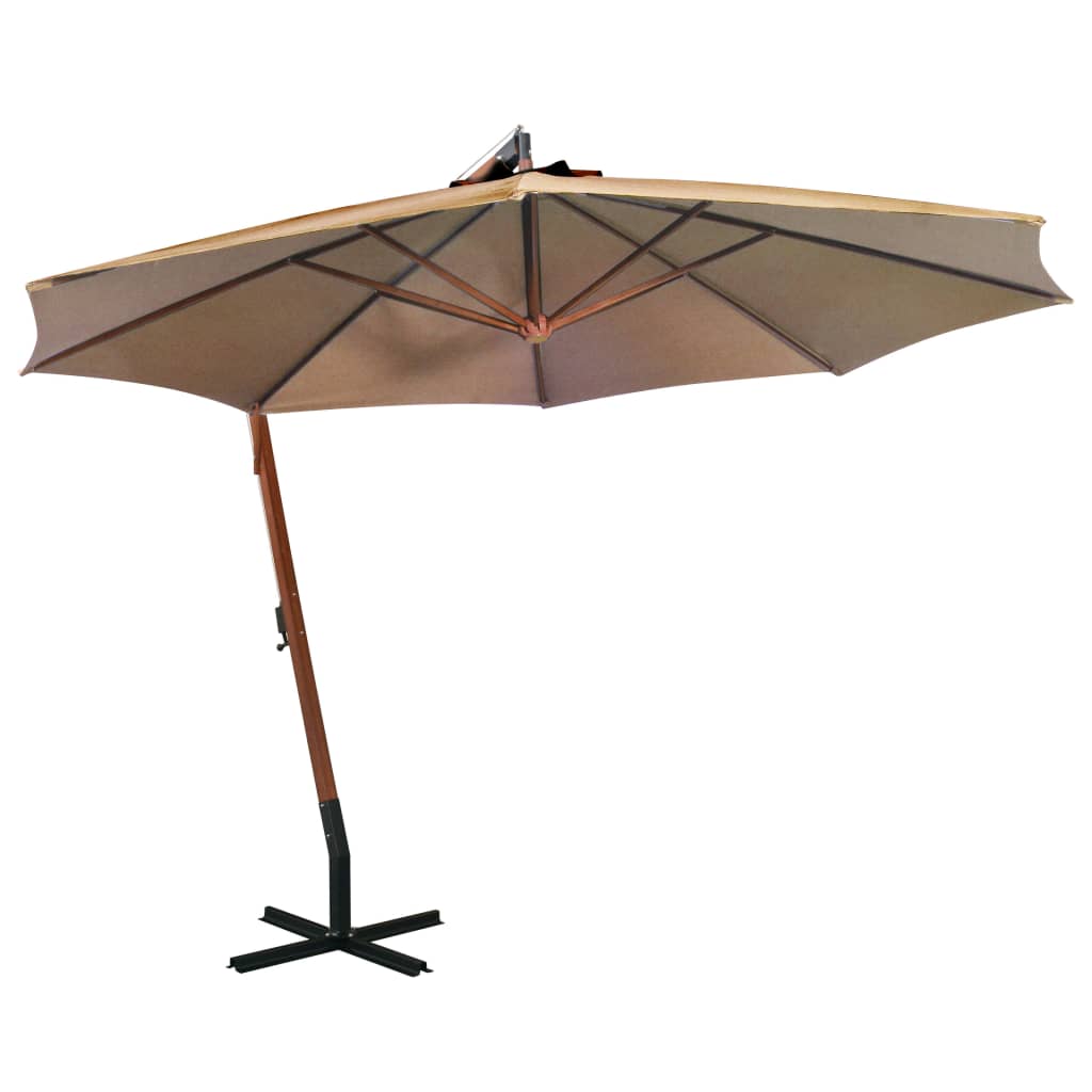 Ampelschirm mit Mast Taupe 3,5x2,9 m Massivholz Tanne