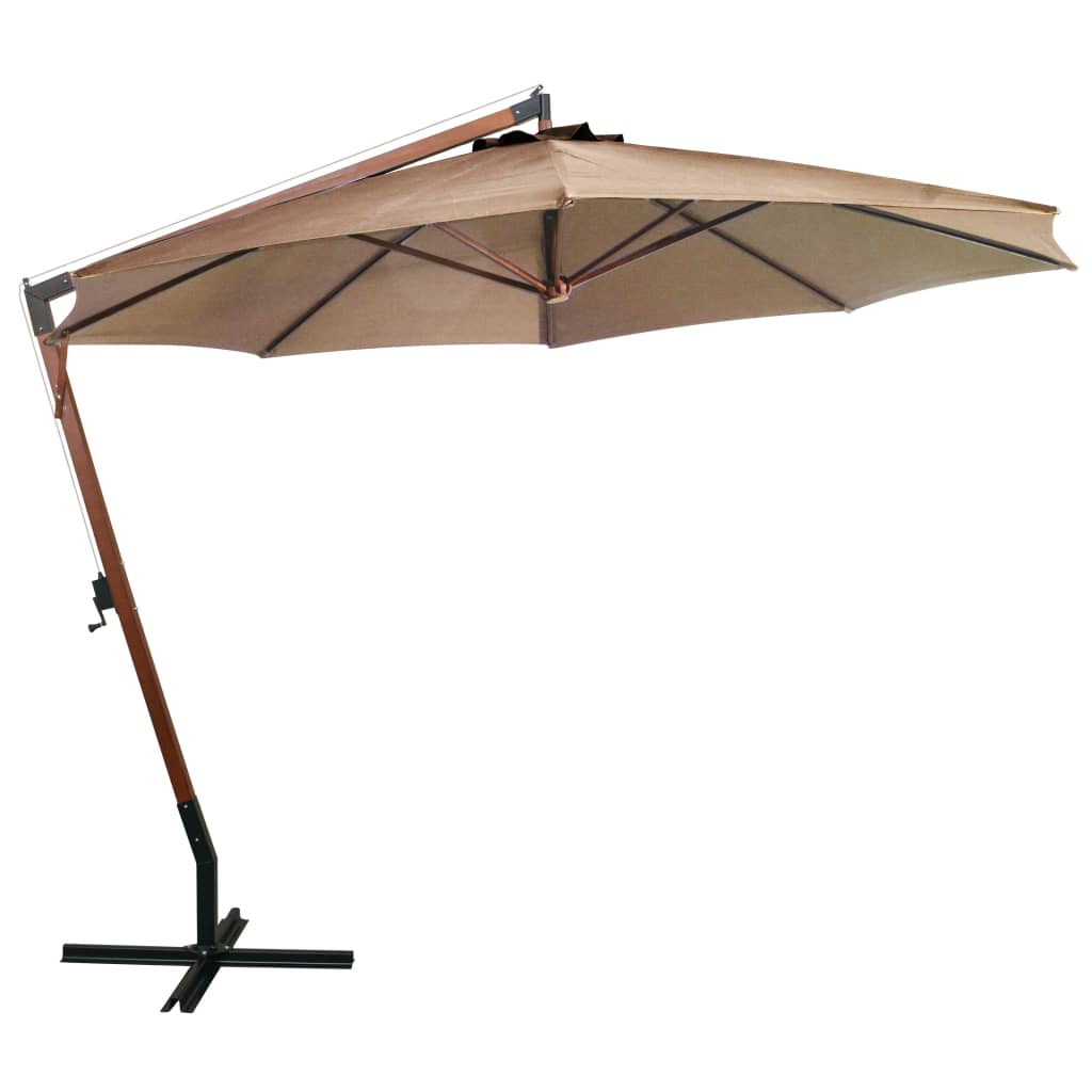 Ampelschirm mit Mast Taupe 3,5x2,9 m Massivholz Tanne