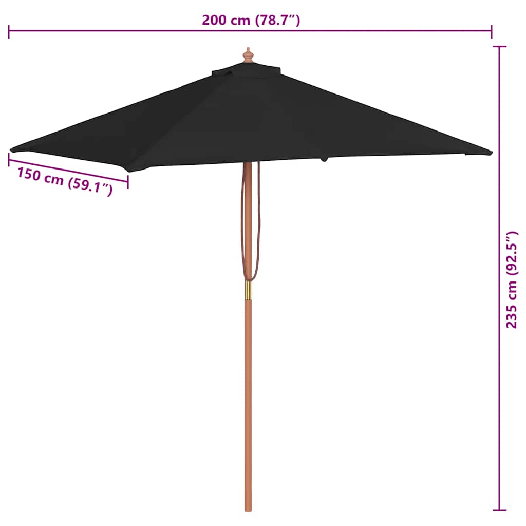 Sonnenschirm mit Holzmast Schwarz 150x200 cm