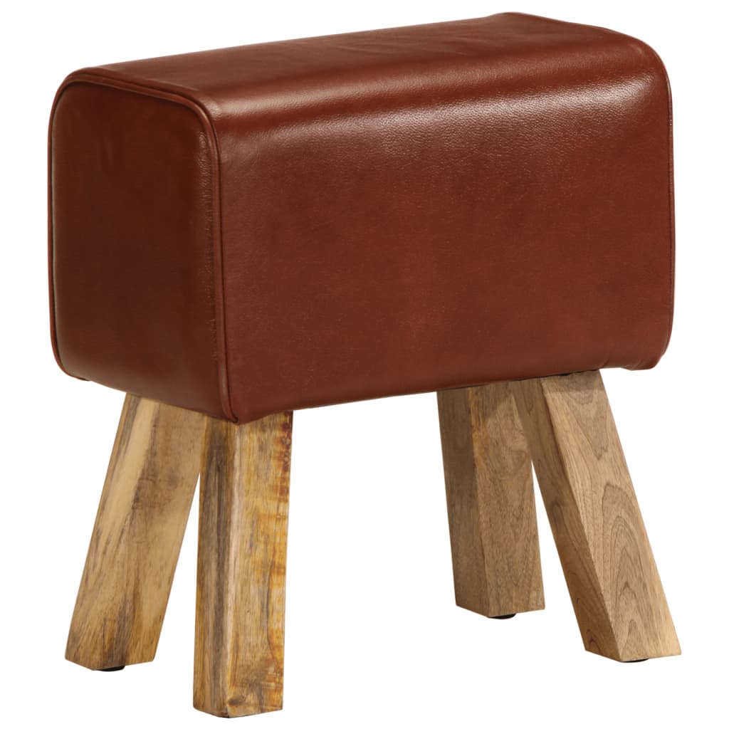 Sitzbank Turnbock-Design 38 cm Braun Echtleder Massivholz Mango