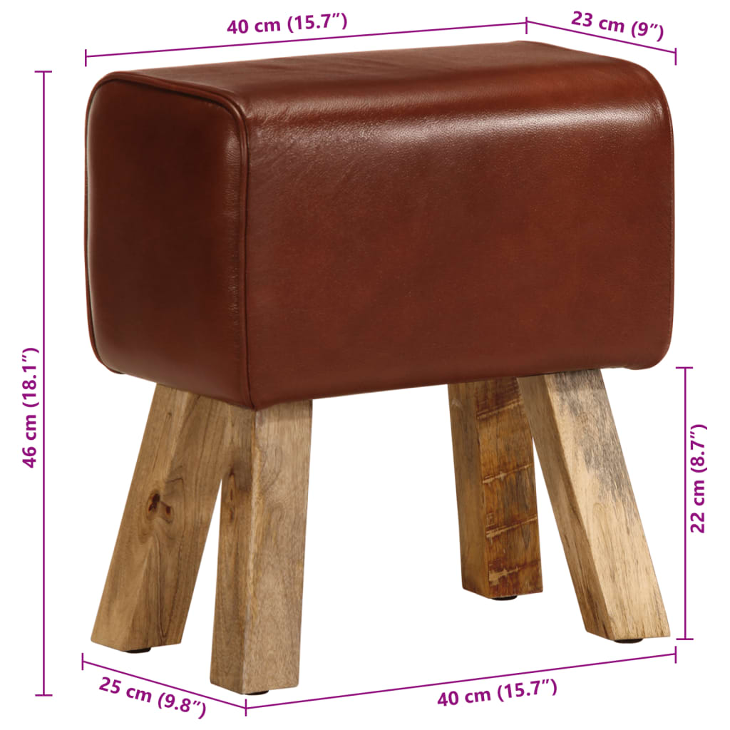 Sitzbank Turnbock-Design 38 cm Braun Echtleder Massivholz Mango