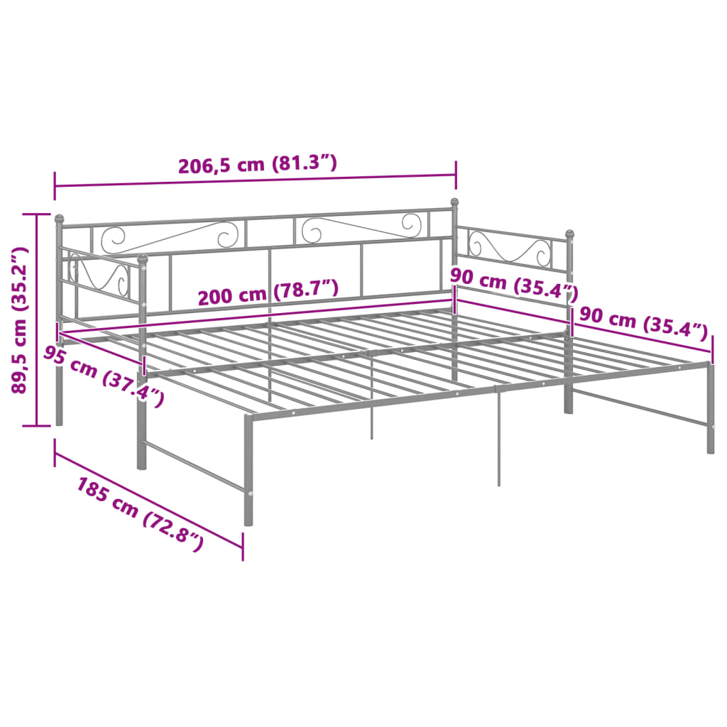 Tagesbett Ausziehbar Grau Metall 90x200 cm