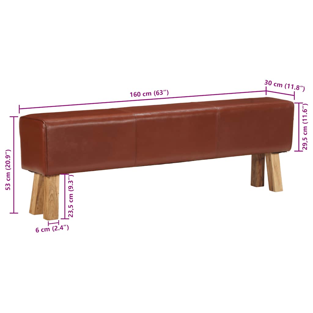 Bank Turnbock-Design 160cm Braun Echtleder Massivholz Akazie