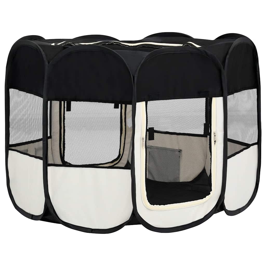 Faltbarer Welpenlaufstall mit Tragetasche Schwarz 90x90x58 cm