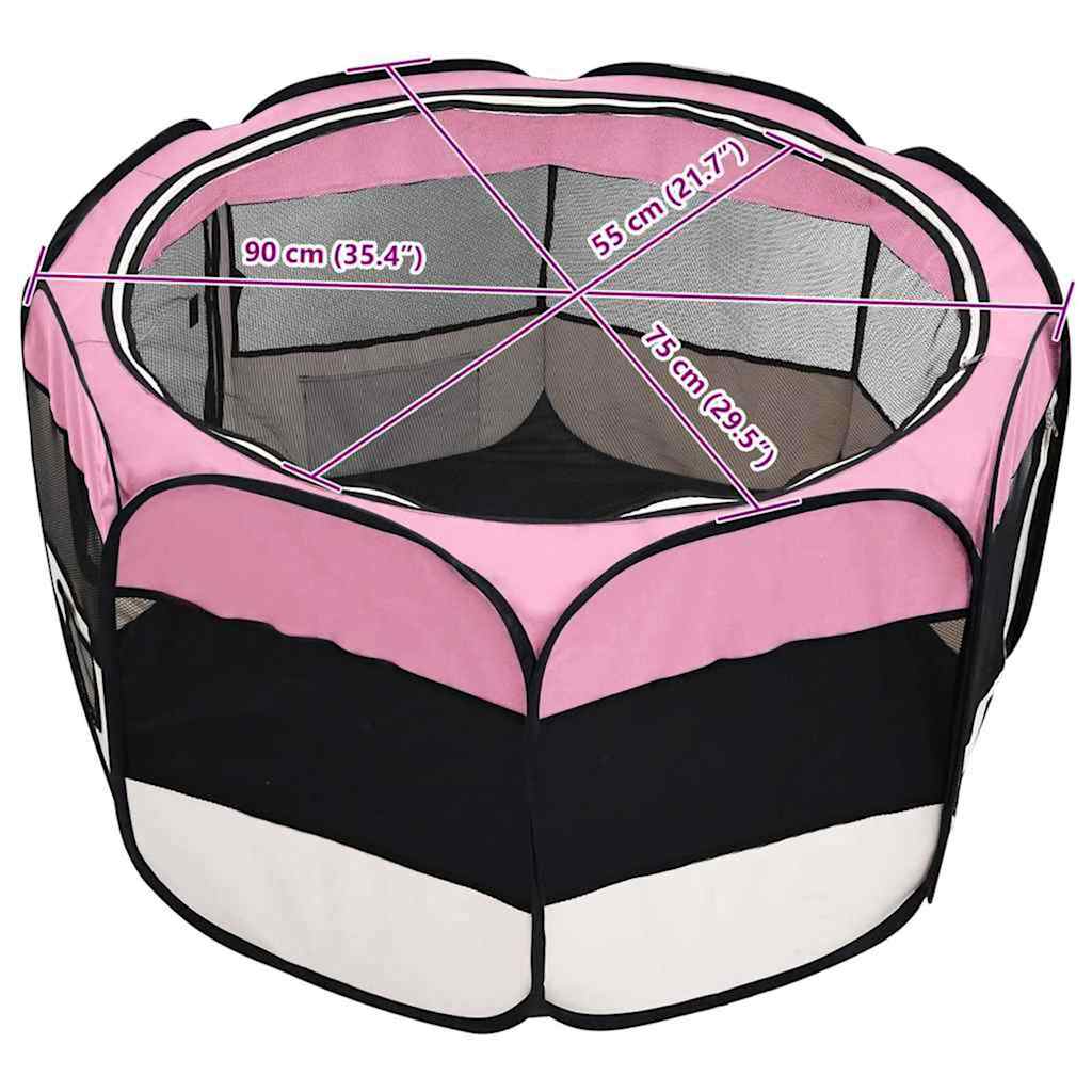 Faltbarer Welpenlaufstall mit Tragetasche Rosa 90x90x58 cm
