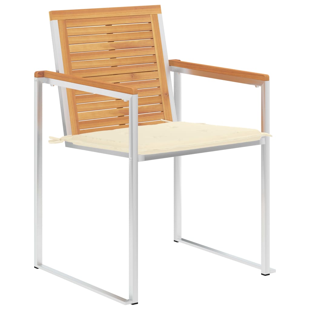 Gartenstühle mit Kissen 2 Stk. Massivholz Teak und Stahl