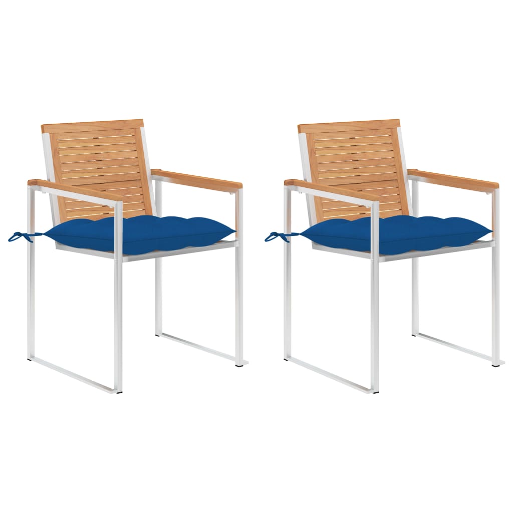 Gartenstühle mit Kissen 2 Stk. Massivholz Teak und Stahl