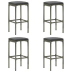 5-tlg. Gartenbar-Set mit Kissen Poly Rattan Grau
