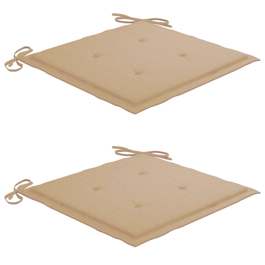 Gartenstühle 2 Stk. mit Beige Kissen Teak Massivholz