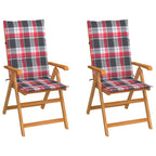 Gartenstühle 2 Stk. Rote Karomuster Kissen Massivholz Teak