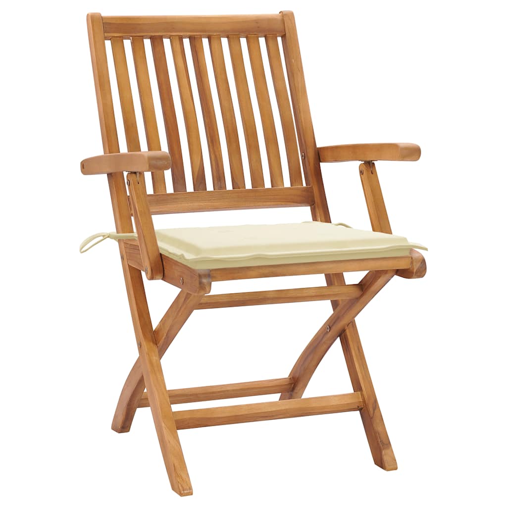 Gartenstühle 2 Stk. mit Cremeweißen Kissen Teak Massivholz