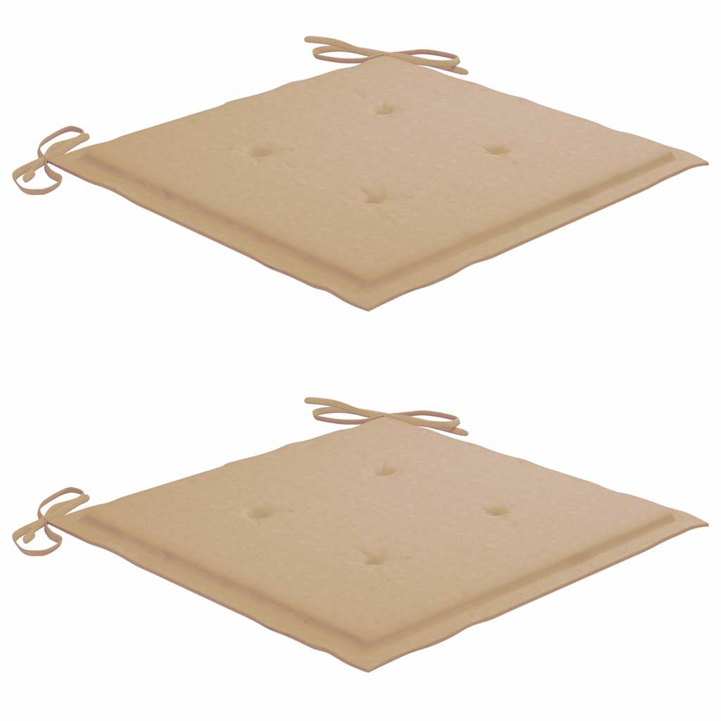 Gartenstühle 2 Stk. mit Beige Kissen Teak Massivholz