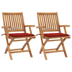 Gartenstühle 2 Stk. mit Roten Kissen Teak Massivholz