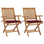 Gartenstühle 2 Stk. mit Weinroten Kissen Teak Massivholz