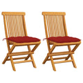 Gartenstühle mit Roten Kissen 2 Stk. Massivholz Teak