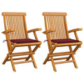 Gartenstühle mit Weinroten Kissen 2 Stk. Massivholz Teak