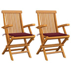 Gartenstühle mit Weinroten Kissen 2 Stk. Massivholz Teak