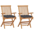 Gartenstühle mit Anthrazit Kissen 2 Stk. Massivholz Teak