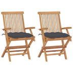 Gartenstühle mit Anthrazit Kissen 2 Stk. Massivholz Teak
