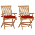 Gartenstühle mit Roten Kissen 2 Stk. Massivholz Teak