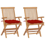 Gartenstühle mit Roten Kissen 2 Stk. Massivholz Teak