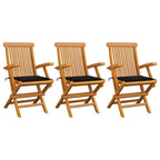 Gartenstühle mit Schwarzen Kissen 3 Stk. Massivholz Teak
