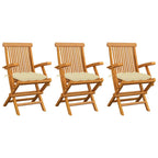 Gartenstühle mit Cremeweißen Kissen 3 Stk. Massivholz Teak
